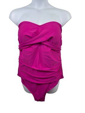 NWT Kona Sol Pink Strapless Twist Front One Piece Swimsuit 24W Tummy Control